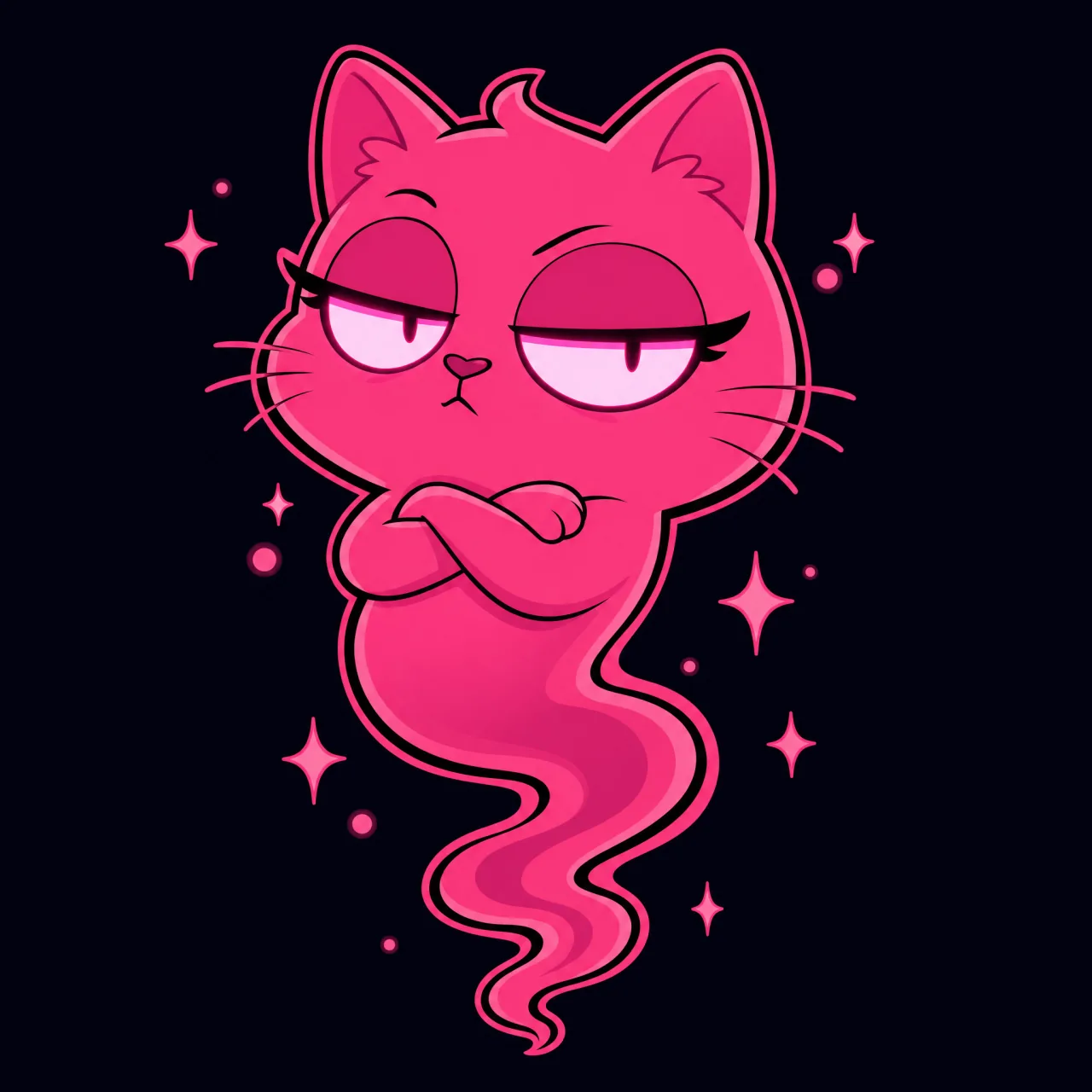 A cute magenta cartoon ghost cat floating with a wispy tail.